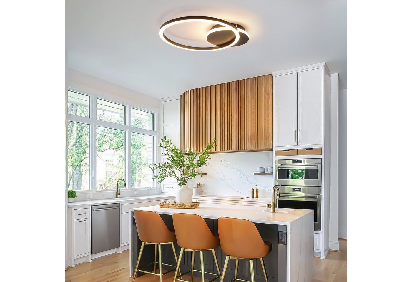 ZMH LED Deckenleuchte Wohnzimmer - 24W 2-Ringen Deckenlampe 3000K Flur Metall Küchenlampe, LED fest integriert, Warmweiß, Schwarz Modern Design Schlafzimmerlamp – Bild 2 von 5