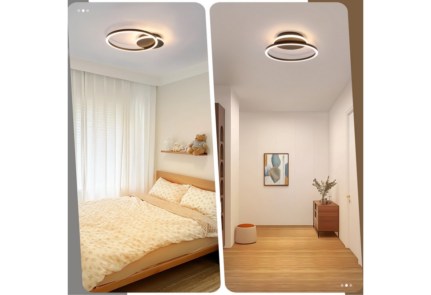 ZMH LED Deckenleuchte Wohnzimmer - 24W 2-Ringen Deckenlampe 3000K Flur Metall Küchenlampe, LED fest integriert, Warmweiß, Schwarz Modern Design Schlafzimmerlamp – Bild 5 von 5