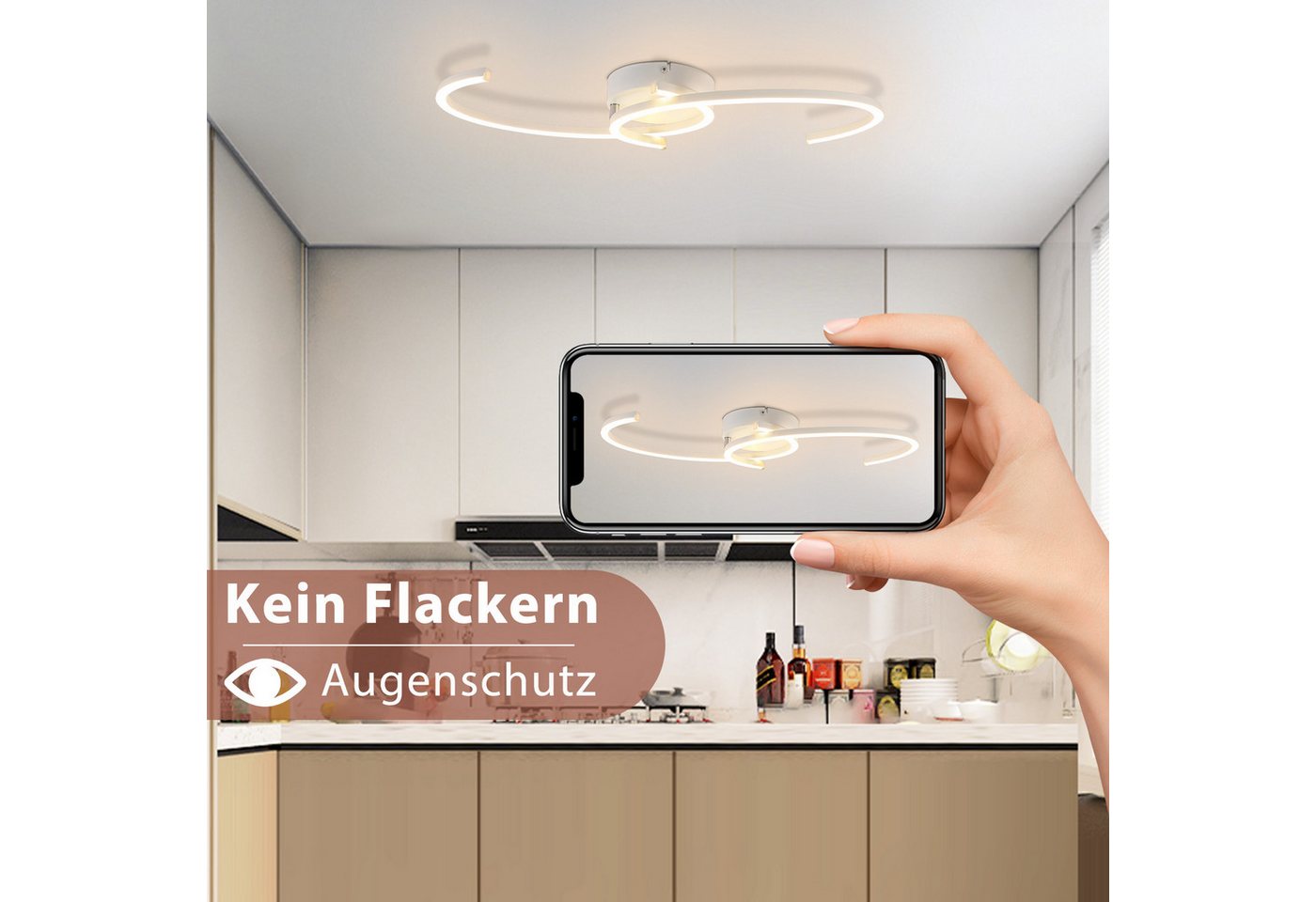 ZMH LED Deckenleuchte Wohnzimmer 24W Deckenlampe Modern 3000K für Flur Küche, LED fest integriert, Warmweiß, Küchenlampe 330° Drehbarer Weiß Esszimmer – Bild 3 von 5