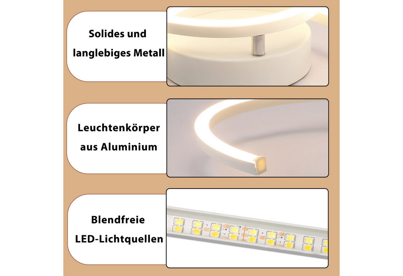 ZMH LED Deckenleuchte Wohnzimmer 24W Deckenlampe Modern 3000K für Flur Küche, LED fest integriert, Warmweiß, Küchenlampe 330° Drehbarer Weiß Esszimmer – Bild 5 von 5