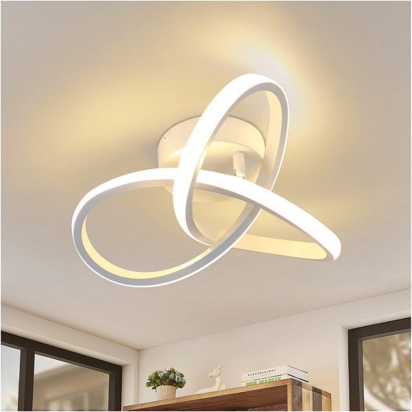 ZMH LED Deckenleuchte Wohnzimmer 3 Blatten 20W Klein Deckenlampe 3000K, LED fest integriert, Warmweiß, 25cm Weiß Modern Flimmfrei Schlafzimmerlampe Küche Büro
