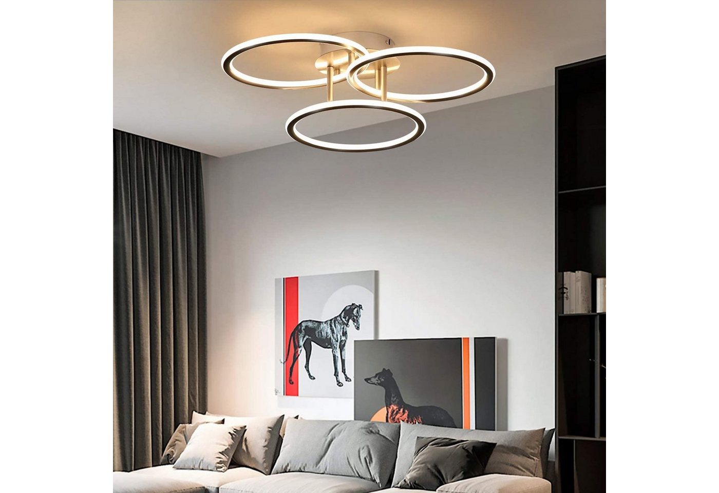 ZMH LED Deckenleuchte Wohnzimmer 3 Ringe Design 41W Deckenlampe 3000K Bürolampe Hotel, warmweiß, LED fest integriert, Warmweiß – Bild 3 von 5