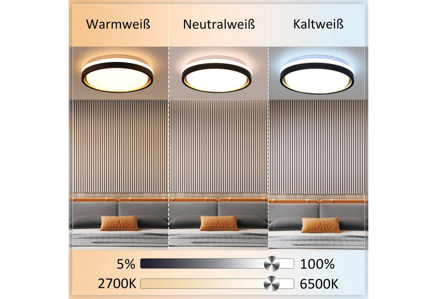 ZMH LED Deckenleuchte Wohnzimmer Ø30CM Dimmbar mit Fernbedienung Modern Deckenlampe Flur, LED fest integriert, 3000-6500K, CCT Flurlampe Modern Quadratisch für  – Bild 2 von 5