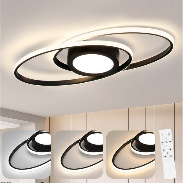 ZMH LED Deckenleuchte Wohnzimmer Deckenlampe Dimmbar mit Fernbedienung Modern 48W Flur, NachtlichtTiming, LED fest integriert, 3000-6500k, Augenschutz