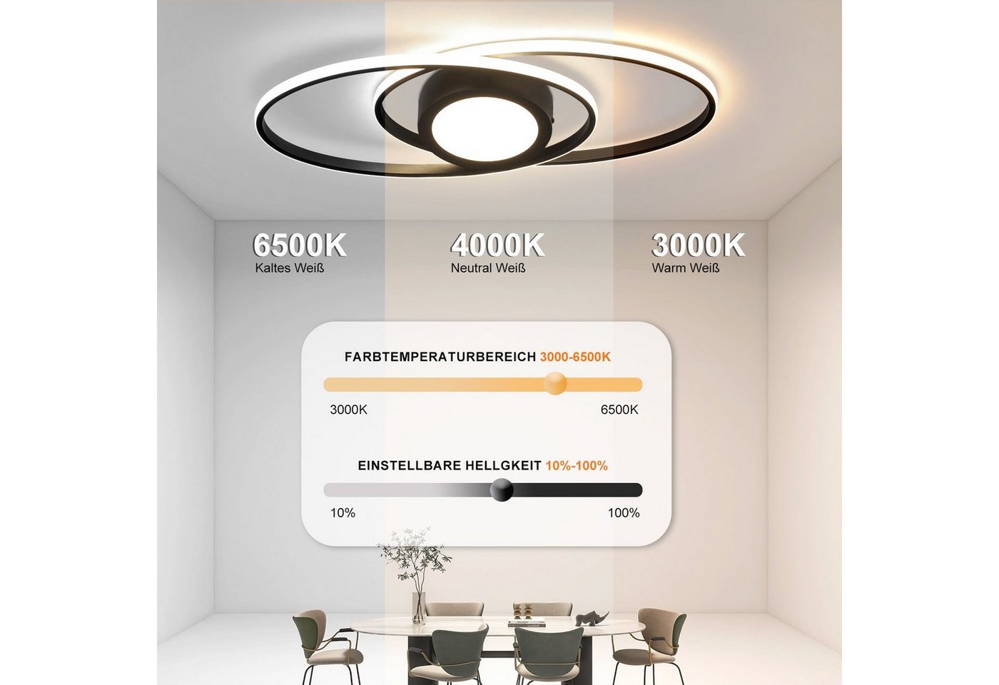 ZMH LED Deckenleuchte Wohnzimmer Deckenlampe Dimmbar mit Fernbedienung Modern 48W Flur, NachtlichtTiming, LED fest integriert, 3000-6500k, Augenschutz – Bild 2 von 5