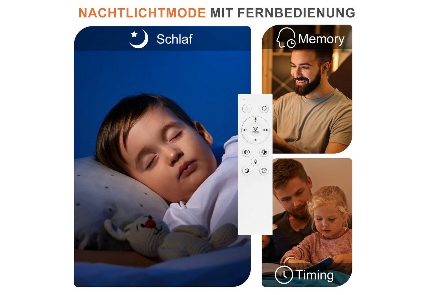 ZMH LED Deckenleuchte Wohnzimmer Deckenlampe Dimmbar mit Fernbedienung Modern 48W Flur, NachtlichtTiming, LED fest integriert, 3000-6500k, Augenschutz – Bild 4 von 5