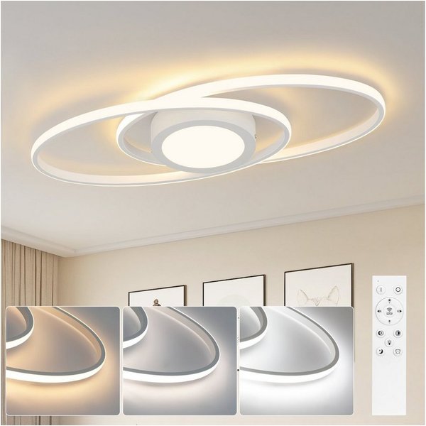 ZMH LED Deckenleuchte Wohnzimmer Deckenlampe Dimmbar mit Fernbedienung Modern 48W Flur, NachtlichtTiming, LED fest integriert, 3000-6500k