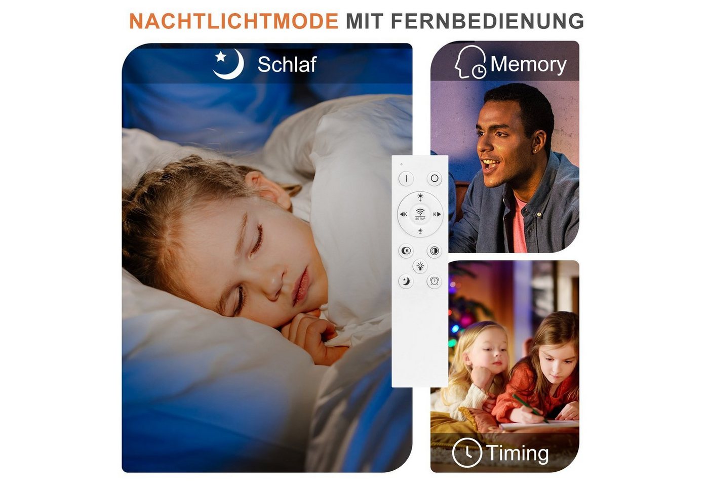 ZMH LED Deckenleuchte Wohnzimmer Deckenlampe Dimmbar mit Fernbedienung Modern 48W Flur, NachtlichtTiming, LED fest integriert, 3000-6500k – Bild 4 von 5