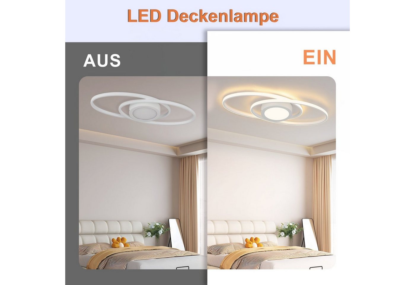 ZMH LED Deckenleuchte Wohnzimmer Deckenlampe Dimmbar mit Fernbedienung Modern 48W Flur, NachtlichtTiming, LED fest integriert, 3000-6500k – Bild 5 von 5