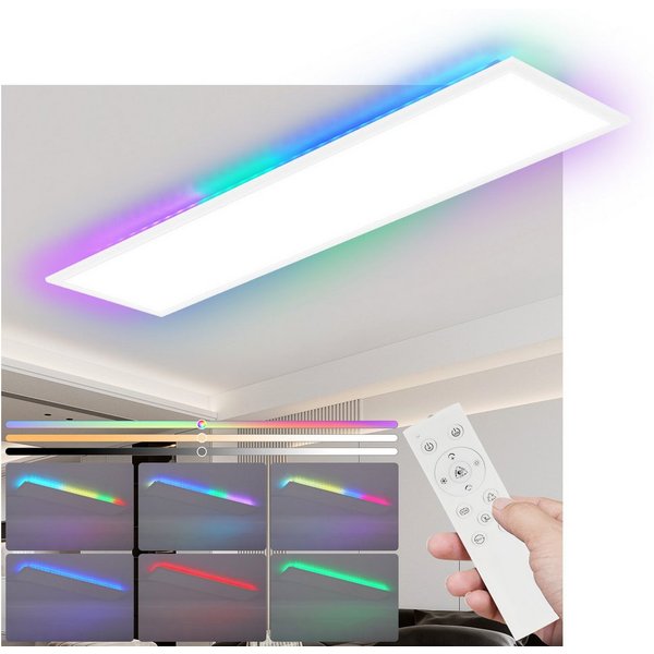 ZMH LED Deckenleuchte Wohnzimmer Deckenpanel Dimmbar Lang RGB Farbwechsel Werkstatt Flur, Backlight, LED fest integriert, RGB, 100x25 Modern 24W Deckenlampe Spi