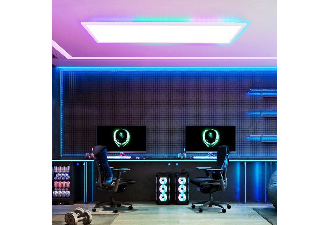 ZMH LED Deckenleuchte Wohnzimmer Deckenpanel Dimmbar Lang RGB Farbwechsel Werkstatt Flur, Backlight, LED fest integriert, RGB, 100x25 Modern 24W Deckenlampe Spi – Bild 2 von 5