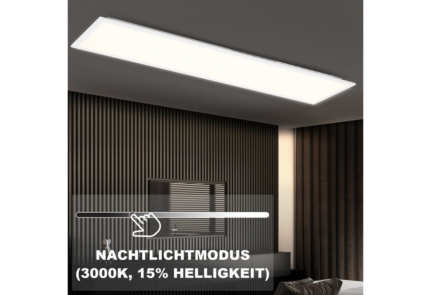 ZMH LED Deckenleuchte Wohnzimmer Deckenpanel Dimmbar Lang RGB Farbwechsel Werkstatt Flur, Backlight, LED fest integriert, RGB, 100x25 Modern 24W Deckenlampe Spi – Bild 3 von 5