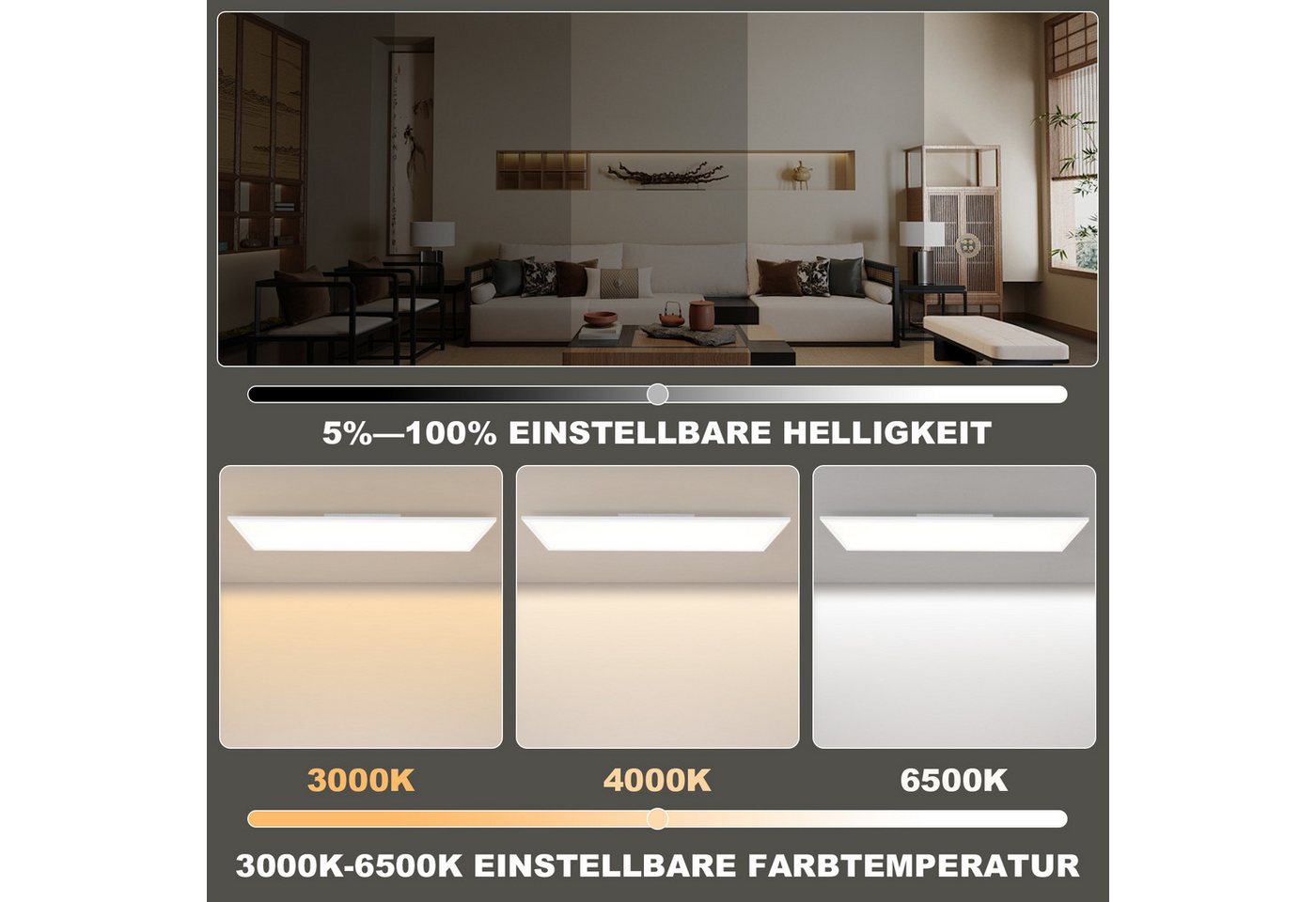 ZMH LED Deckenleuchte Wohnzimmer Deckenpanel Dimmbar Lang RGB Farbwechsel Werkstatt Flur, Backlight, LED fest integriert, RGB, 100x25 Modern 24W Deckenlampe Spi – Bild 4 von 5