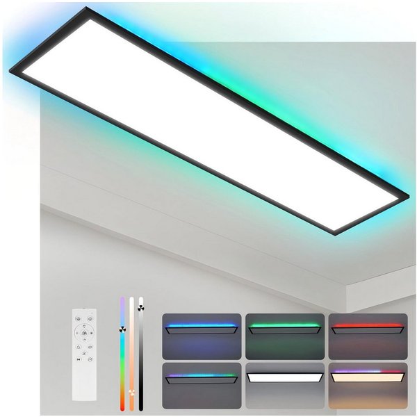 ZMH LED Deckenleuchte Wohnzimmer Deckenpanel Dimmbar Lang RGB Farbwechsel Werkstatt Flur, Backlight, LED fest integriert, RGB