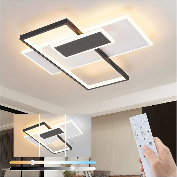 ZMH LED Deckenleuchte Wohnzimmer Dimmbar Deckenlampe Schwarz und Weiß Treppenhaus 58W, LED fest integriert, 3000-6500K, Modern Geometrische Schlafzimmerlampe mi