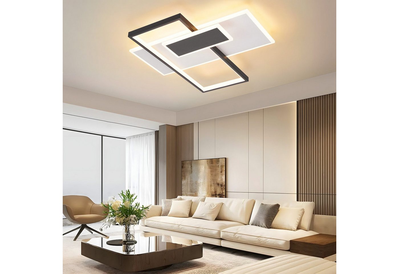 ZMH LED Deckenleuchte Wohnzimmer Dimmbar Deckenlampe Schwarz und Weiß Treppenhaus 58W, LED fest integriert, 3000-6500K, Modern Geometrische Schlafzimmerlampe mi – Bild 2 von 5