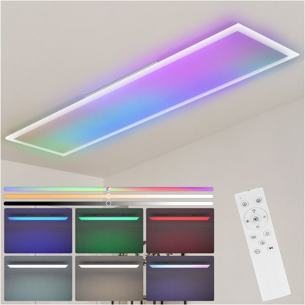ZMH LED Deckenleuchte Wohnzimmer Dimmbar Deckenpanel Lang RGB Farbwechsel Küche Party, LED fest integriert, RGB, 120x30 Modern Bürolampe für Werkstatt Flur mit 