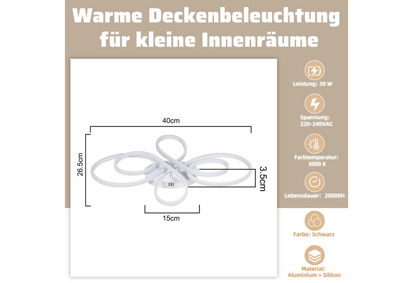 ZMH LED Deckenleuchte Wohnzimmer Modern Schmetterlingsform, nicht dimmbar, LED fest integriert, Warmweiß, kompakte flache Deckenlampe für Flur Küche Schlafzimme – Bild 3 von 5