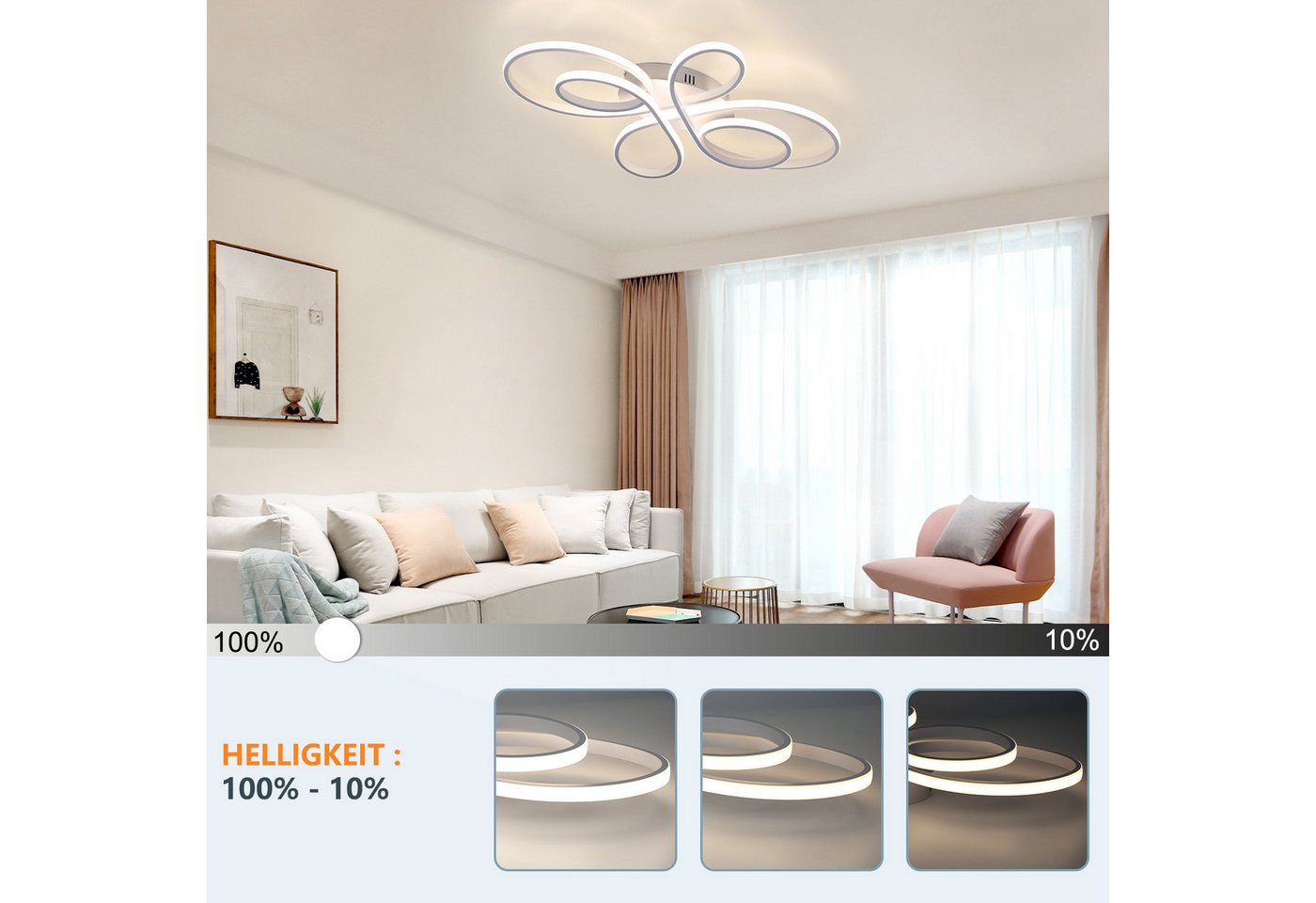 ZMH LED Deckenleuchte Wohnzimmer Modern Schmetterlingsform, dimmbar mit Fernbedienung, LED fest integriert, Warmweiß-Neutralweiß-Kaltweiß, moderne Deckenlampe f – Bild 2 von 5