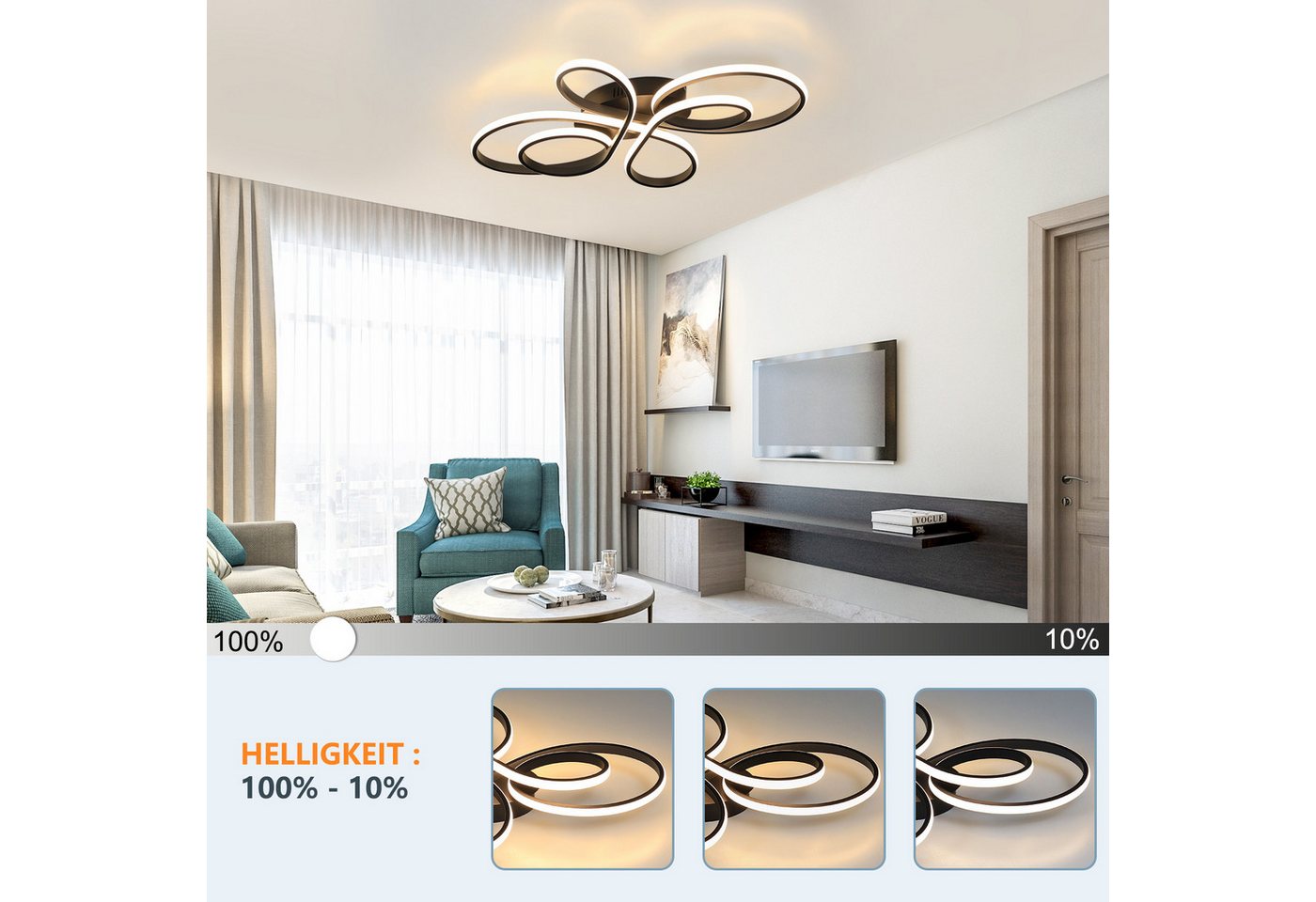 ZMH LED Deckenleuchte Wohnzimmer Modern Schmetterlingsform, dimmbar mit Fernbedienung, LED fest integriert, Warmweiß-Neutralweiß-Kaltweiß, moderne Deckenlampe f – Bild 4 von 5