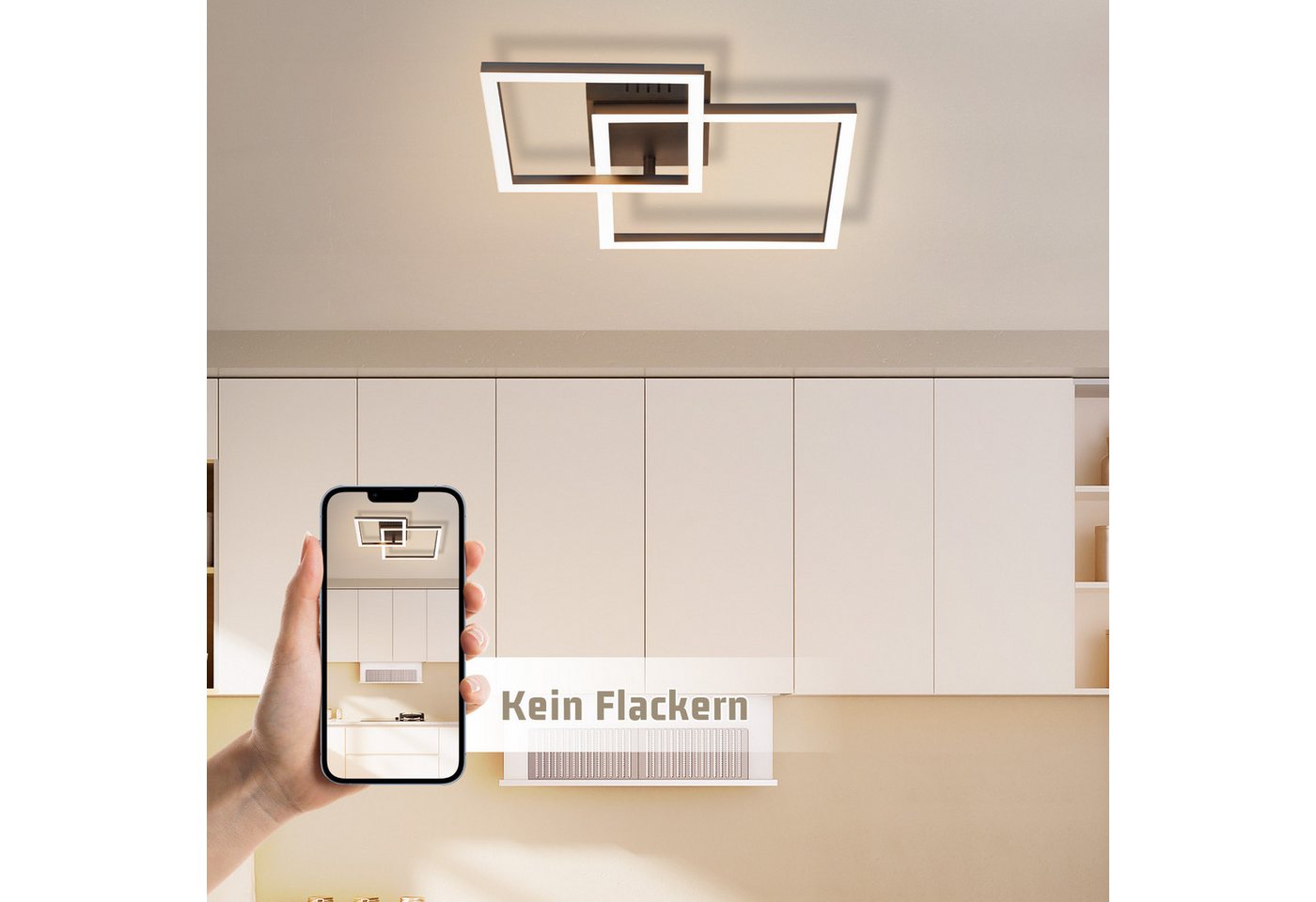 ZMH LED Deckenleuchte Wohnzimmer - Quadratisch Schwarz Eckig 3000K/4000K Deckenlampe Flur, LED fest integriert, Warmweiß – Bild 5 von 5