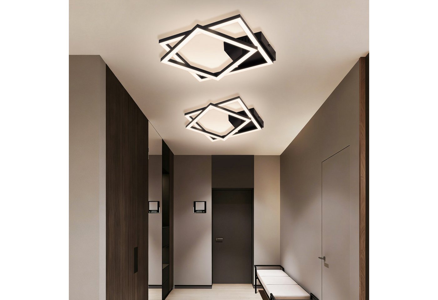 ZMH LED Deckenleuchte Wohnzimmer - Quadratisch Schwarz Eckig 3000K/4000K Deckenlampe Flur, LED fest integriert – Bild 4 von 5