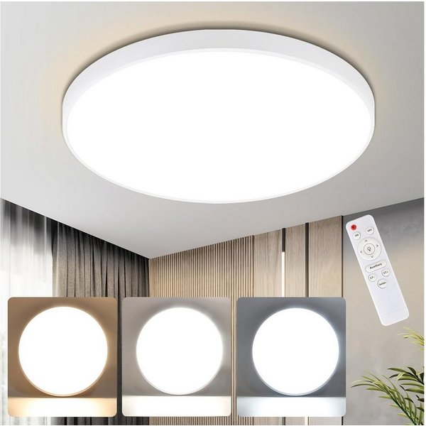 ZMH LED Deckenleuchte Wohnzimmer Rund Schwarz/Weiß Deckenlampe Flach Küchenlampe