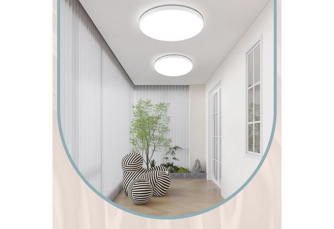 ZMH LED Deckenleuchte Wohnzimmer Rund Schwarz/Weiß Deckenlampe Flach Küchenlampe – Bild 2 von 5