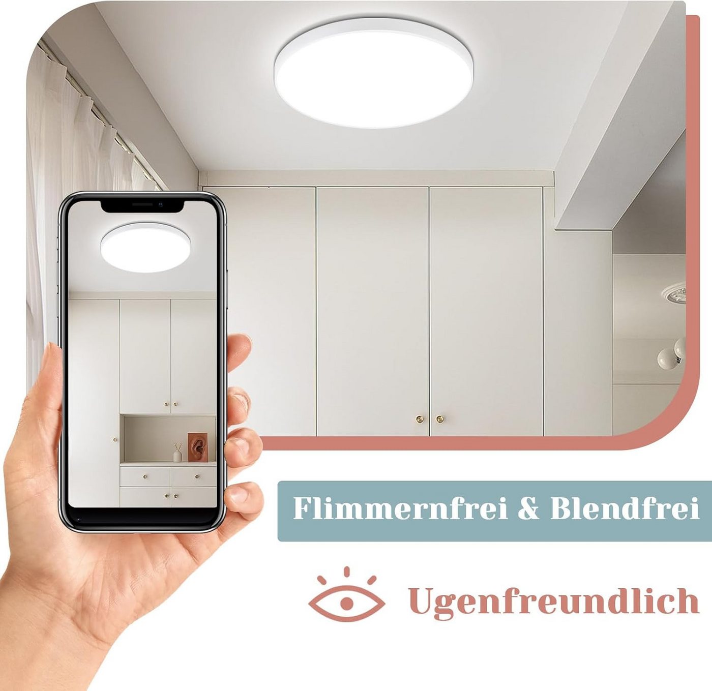 ZMH LED Deckenleuchte Wohnzimmer Rund Schwarz/Weiß Deckenlampe Flach Küchenlampe – Bild 4 von 5