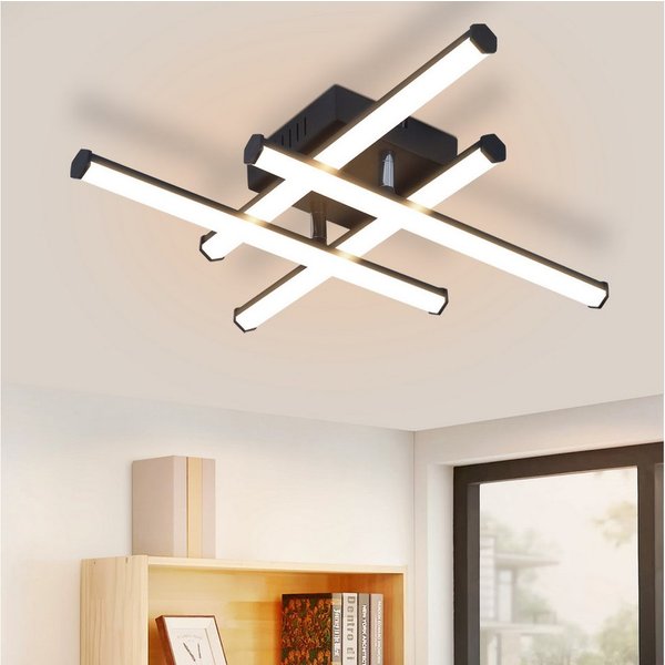 ZMH LED Deckenleuchte Wohnzimmer Schwarz Modern Wandleuchte Innen 3000K für Küche Flur, LED fest integriert, Warmweiß