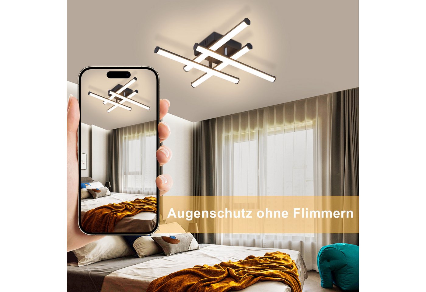 ZMH LED Deckenleuchte Wohnzimmer Schwarz Modern Wandleuchte Innen 3000K für Küche Flur, LED fest integriert, Warmweiß – Bild 3 von 5