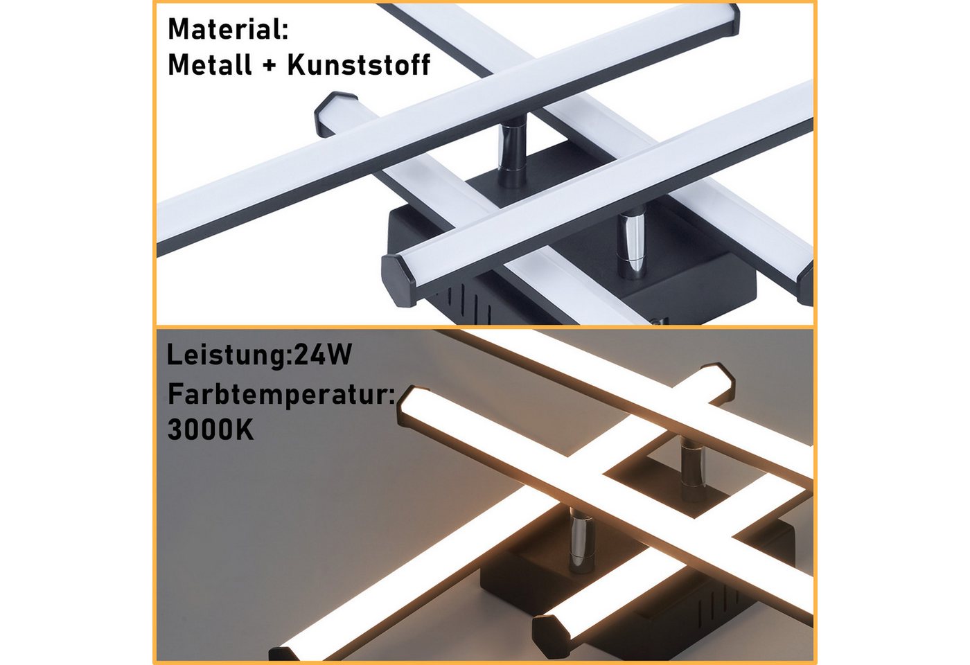ZMH LED Deckenleuchte Wohnzimmer Schwarz Modern Wandleuchte Innen 3000K für Küche Flur, LED fest integriert, Warmweiß – Bild 4 von 5