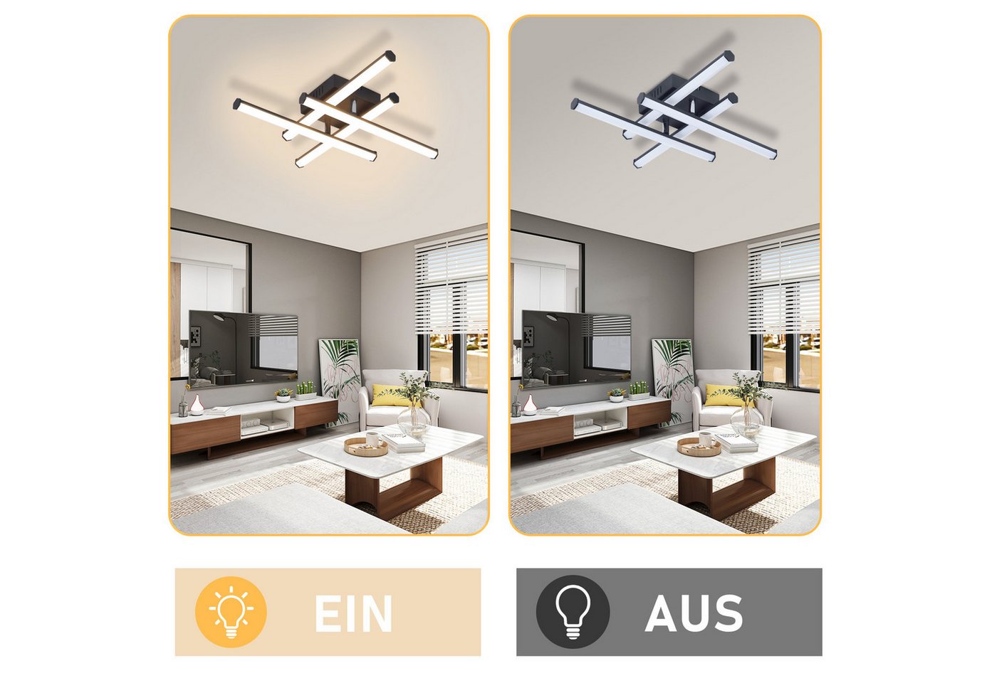 ZMH LED Deckenleuchte Wohnzimmer Schwarz Modern Wandleuchte Innen 3000K für Küche Flur, LED fest integriert, Warmweiß – Bild 5 von 5