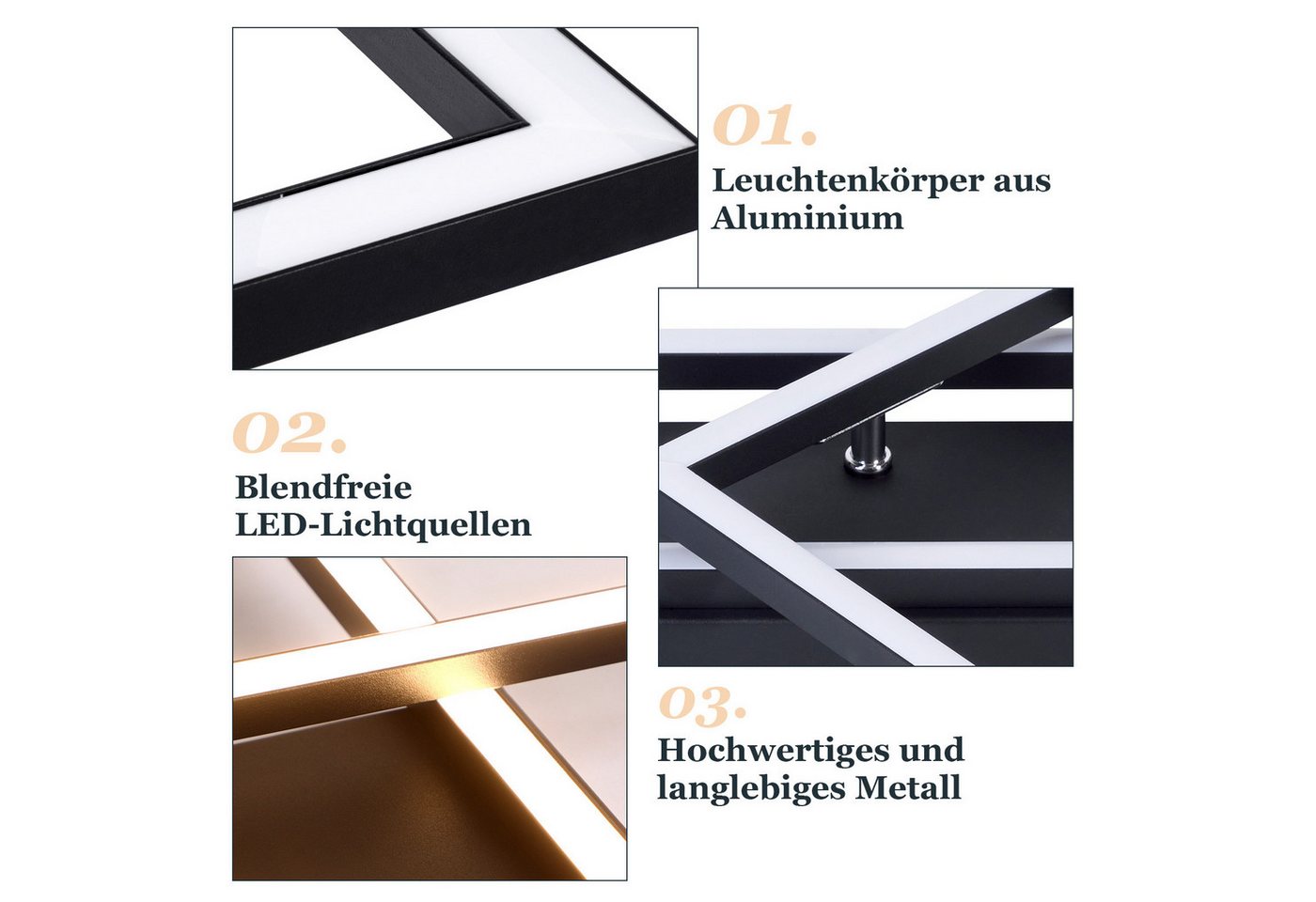 ZMH LED Deckenleuchte Wohnzimmer- Schwarz/Weiß 2 Rahmen 3000K Deckenlampe für Flur Küche – Bild 5 von 5