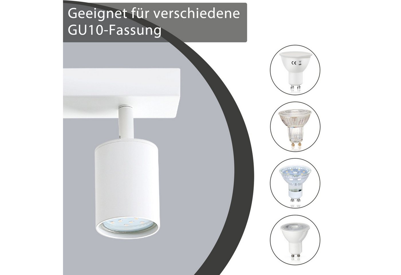 ZMH LED Deckenstrahler Retro Deckenleuchte Weiß/Schwarz -GU10 350°Schwenkbar Schlafzimmer, ohne Leuchtmittel, Modern Flurlampe Industrial Wandstrahler für Wohnz – Bild 2 von 5