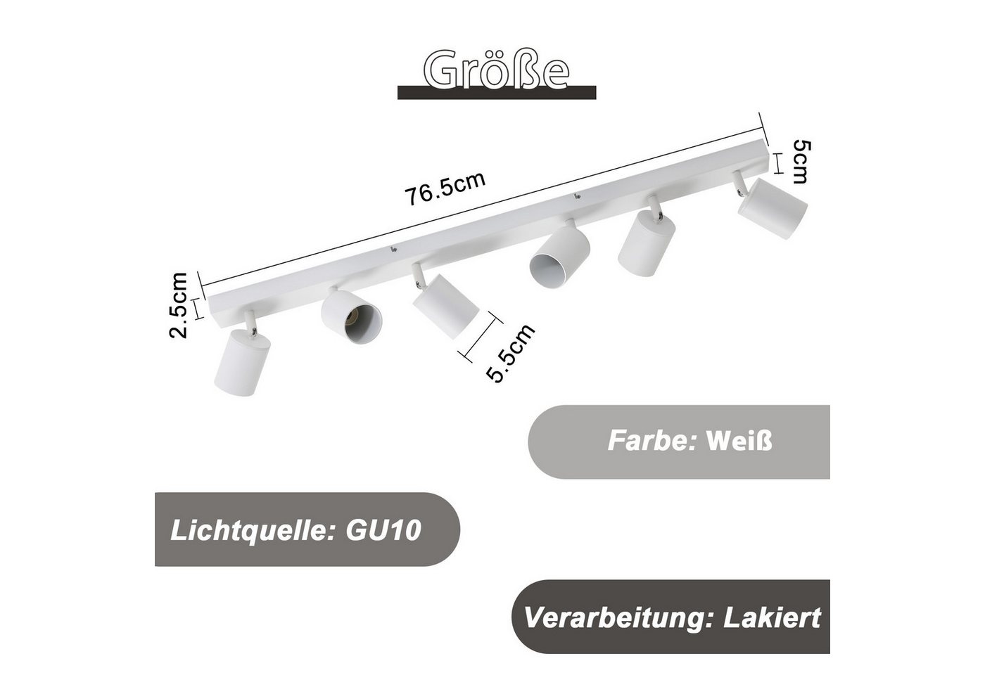 ZMH LED Deckenstrahler Retro Deckenleuchte Weiß/Schwarz -GU10 350°Schwenkbar Schlafzimmer, ohne Leuchtmittel, Modern Flurlampe Industrial Wandstrahler für Wohnz – Bild 3 von 5