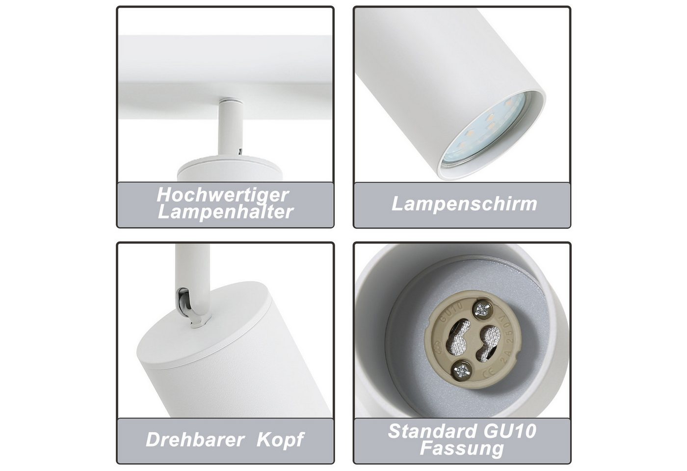 ZMH LED Deckenstrahler Retro Deckenleuchte Weiß/Schwarz -GU10 350°Schwenkbar Schlafzimmer, ohne Leuchtmittel, Modern Flurlampe Industrial Wandstrahler für Wohnz – Bild 5 von 5