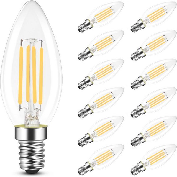 ZMH LED-Leuchtmittel C35 E14, LED Kerzenlampe 4 W, 2700 K warmweiß, Filament klar, E14, 12 St., Warmweiß, nicht dimmbar