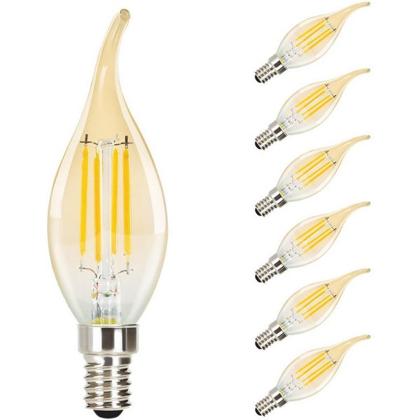ZMH LED-Leuchtmittel E14 C35L, Kerzenlampe 4W, 6er-Pack, 2700 K warmweiß, E14, 6 St., warmweiß, Filament klar, nicht dimmbar