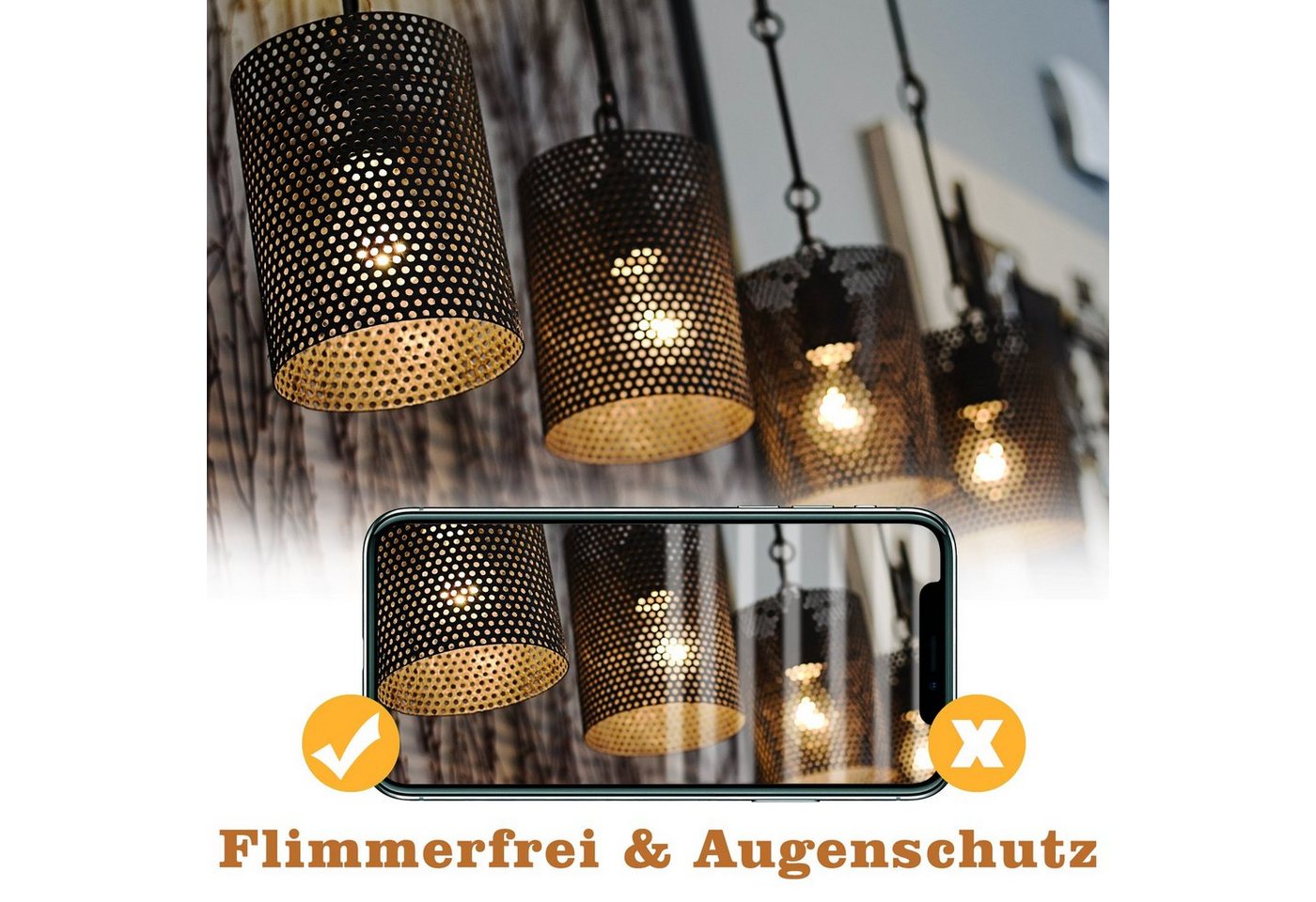 ZMH LED-Leuchtmittel E27 A60, Vintage Edison Glühbirne 4W, 2700K warmweiß, E27, 6 St., warmweiß, Filament klar, Retro LED-Lampe – Bild 3 von 5