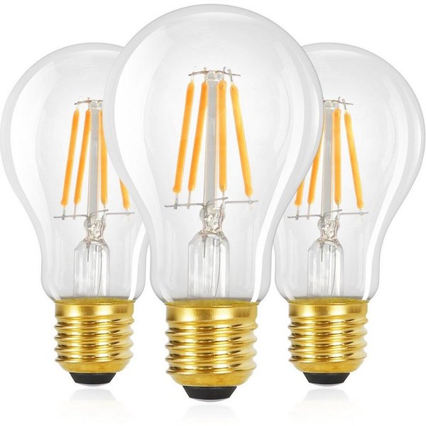 ZMH LED-Leuchtmittel E27 A60, Vintage Edison Glühbirne 4W, 2700K warmweiß, E27, 3 St., warmweiß, Filament klar, Retro LED-Lampe