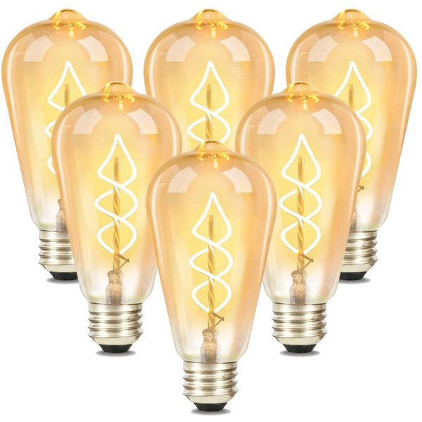 ZMH LED-Leuchtmittel Edison Glühbirne E27 ST64, 4 W, 2200 K extra warmweiß,nicht dimmbar, E27, 6 St., Warmweiß, bernsteinfarbenes Glas mit Filament, Vintage Lam