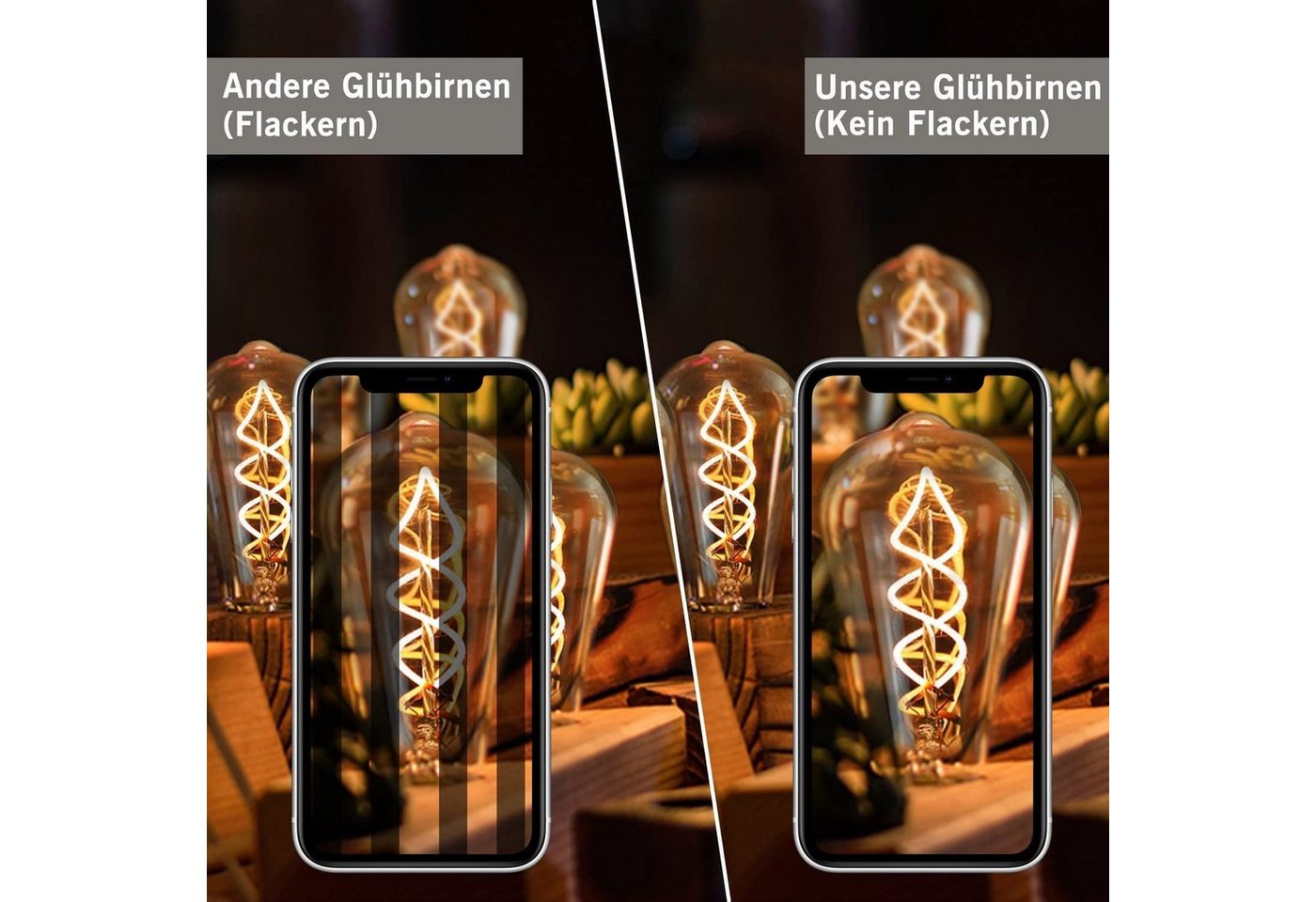 ZMH LED-Leuchtmittel Edison Glühbirne E27 ST64, 4 W, 2200 K extra warmweiß,nicht dimmbar, E27, 6 St., Warmweiß, bernsteinfarbenes Glas mit Filament, Vintage Lam – Bild 3 von 5
