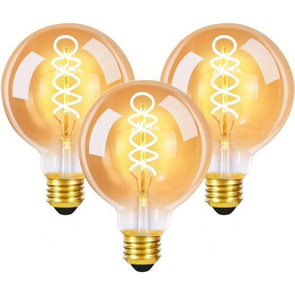 ZMH LED-Leuchtmittel G80 E27, 4 W, 150 lm, 2200 K extra warmweiß, E27, 3 St., Extra Warmweiß, Filament, Bernstein, nicht dimmbar