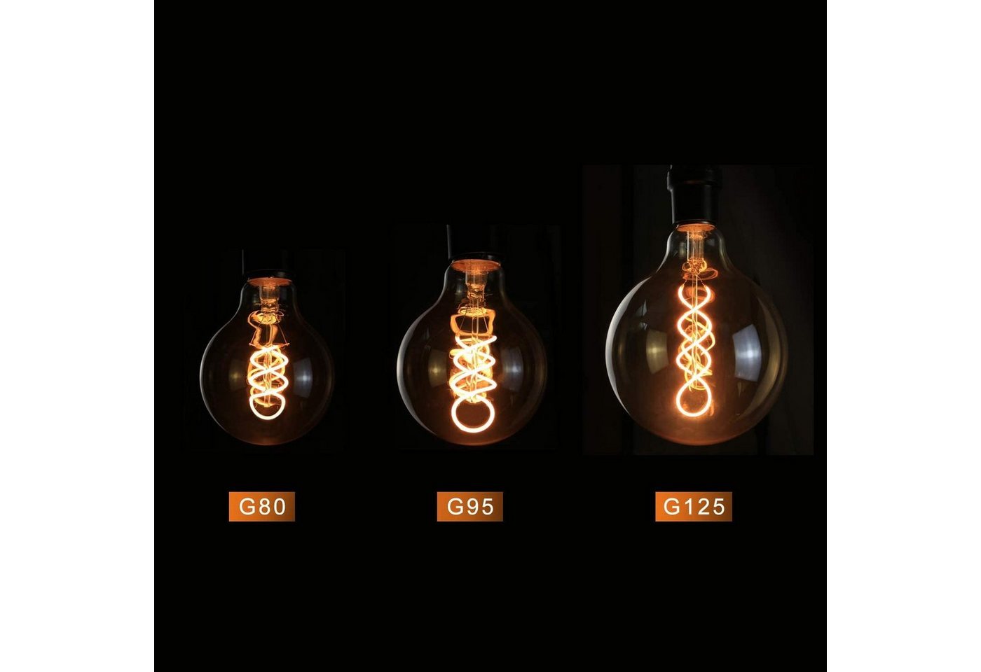 ZMH LED-Leuchtmittel G80 E27, 4 W, 150 lm, 2200 K extra warmweiß, E27, 1 St., Extra Warmweiß, Filament, Bernstein, nicht dimmbar – Bild 3 von 5