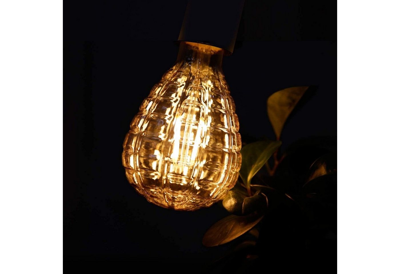 ZMH LED-Leuchtmittel Granatenform E27, LED Glühbirne 4 W, 300 lm, 2700 K warmweiß, E27, 1 St., Warmweiß, Vintage Filament, goldfarben, nicht dimmbar – Bild 4 von 5