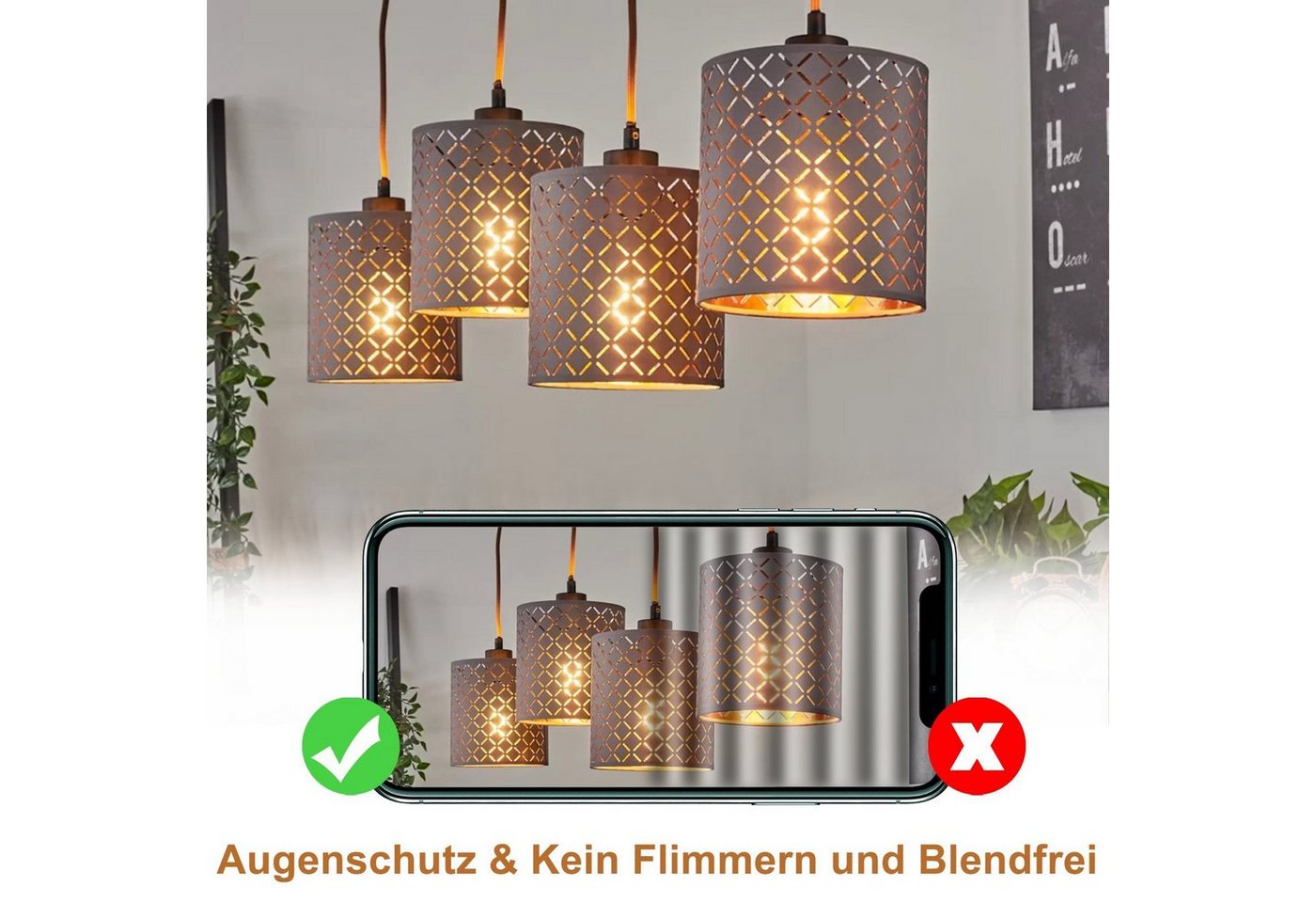 ZMH LED-Leuchtmittel T45 E27, LED Glühbirne 4 W, 2700 K warmweiß, 4 St., 2700k, Vintage Filament, nicht dimmbar – Bild 4 von 5
