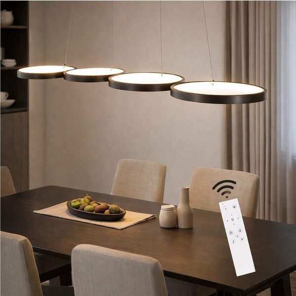 ZMH LED Pendelleuchte Esstisch 88 cm, 4-Ring Hängeleuchte und Hängelampe, dimmbar, LED fest integriert, warmweiß-kaltweiß, höhenverstellbar,mit Fernbedienung