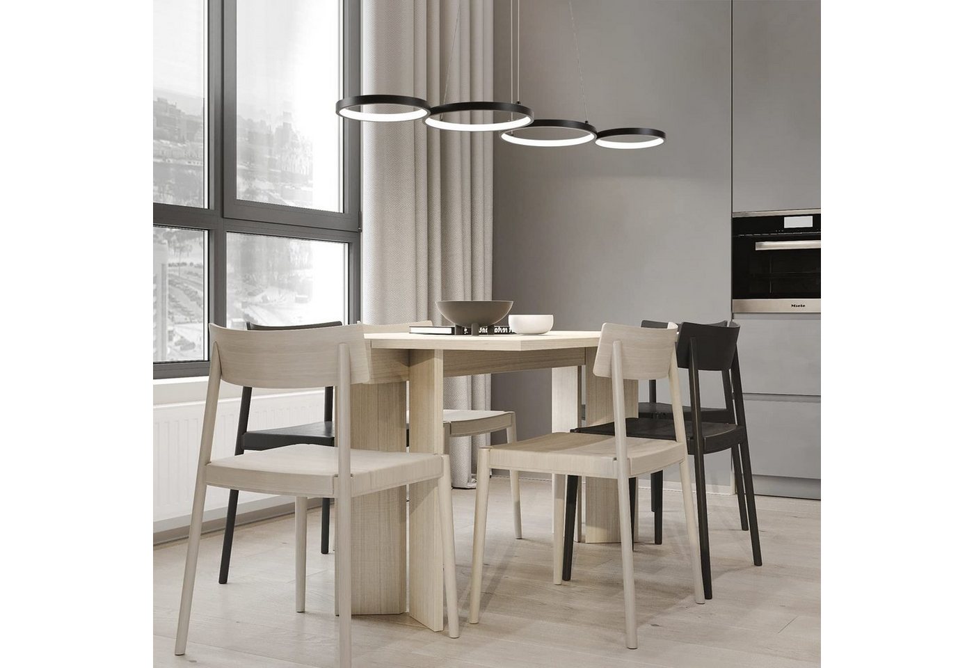 ZMH LED Pendelleuchte Esstisch 88 cm, 4-Ring Hängeleuchte und Hängelampe, dimmbar, LED fest integriert, warmweiß-kaltweiß, höhenverstellbar,mit Fernbedienung – Bild 2 von 5