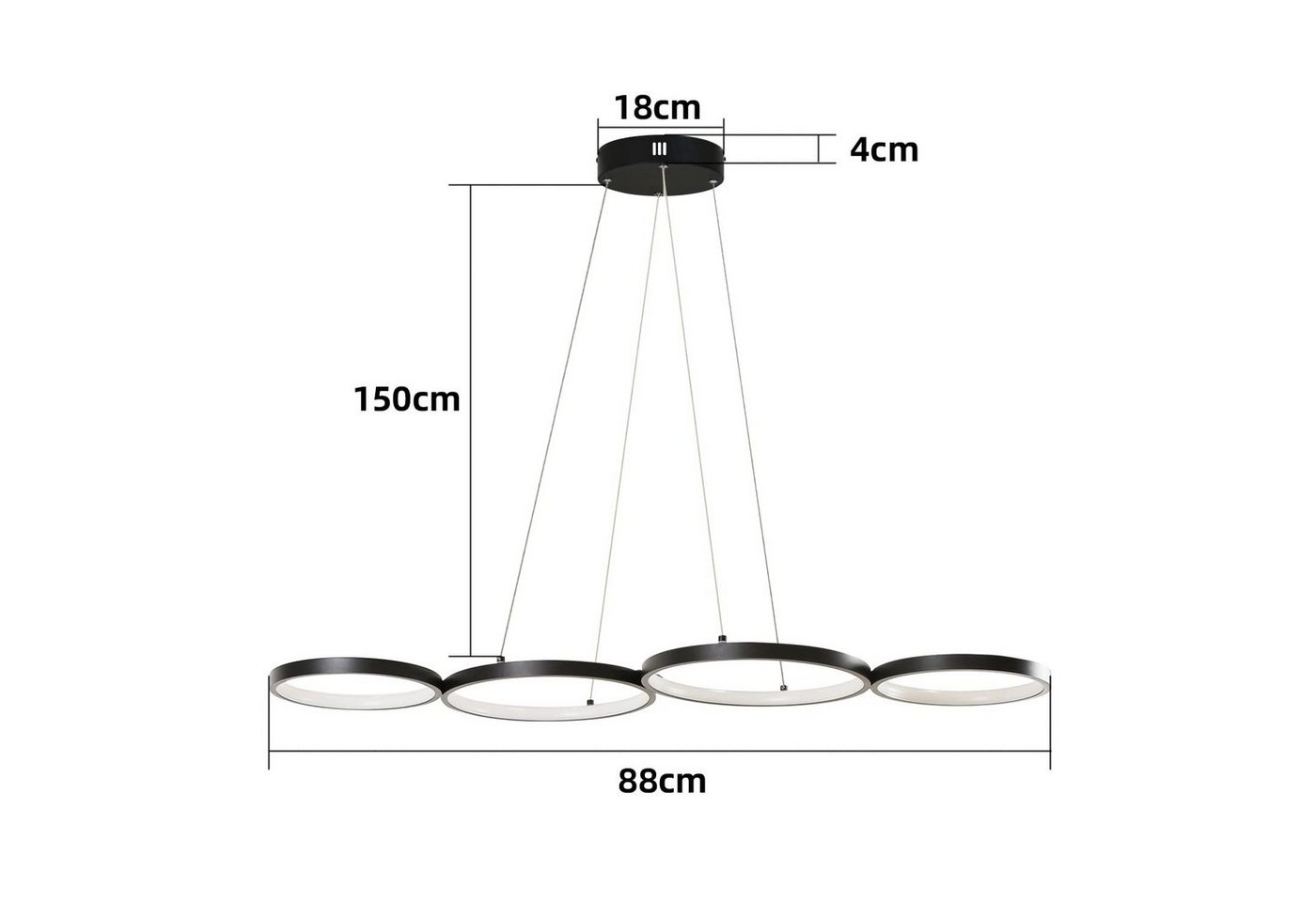 ZMH LED Pendelleuchte Esstisch 88 cm, 4-Ring Hängeleuchte und Hängelampe, dimmbar, LED fest integriert, warmweiß-kaltweiß, höhenverstellbar,mit Fernbedienung – Bild 4 von 5